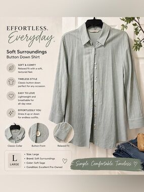 Soft Surroundings Soft Sage Relaxed Button-Front Shirt